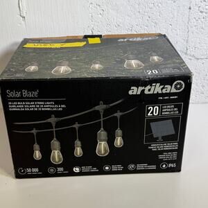 Artika Blaze 20 LED Bulb Outdoor Solar String Lights Matte Black, USED in box